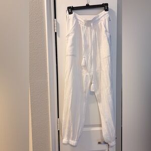 White gauzy cotton pants.